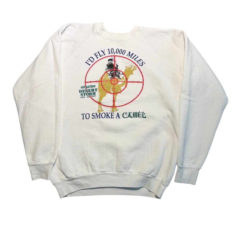 Vintage 1991 Operation Desert Storm Camel Sweatshirt Fruit of the Loom XL White